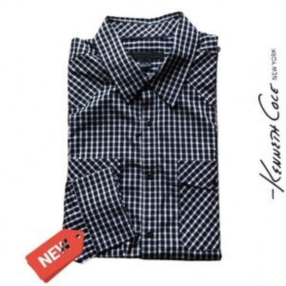 Kenneth Cole New York Check Shirt, Roll-up Sleeves/Snap Closures. NWOT, Size L - Picture 3 of 3